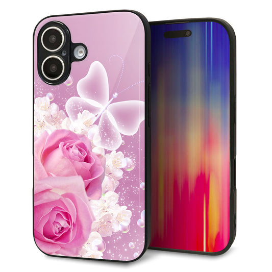 iPhone16 強化ガラス＆TPUスマホケース ガラプリ【1166 ローズロマンス】