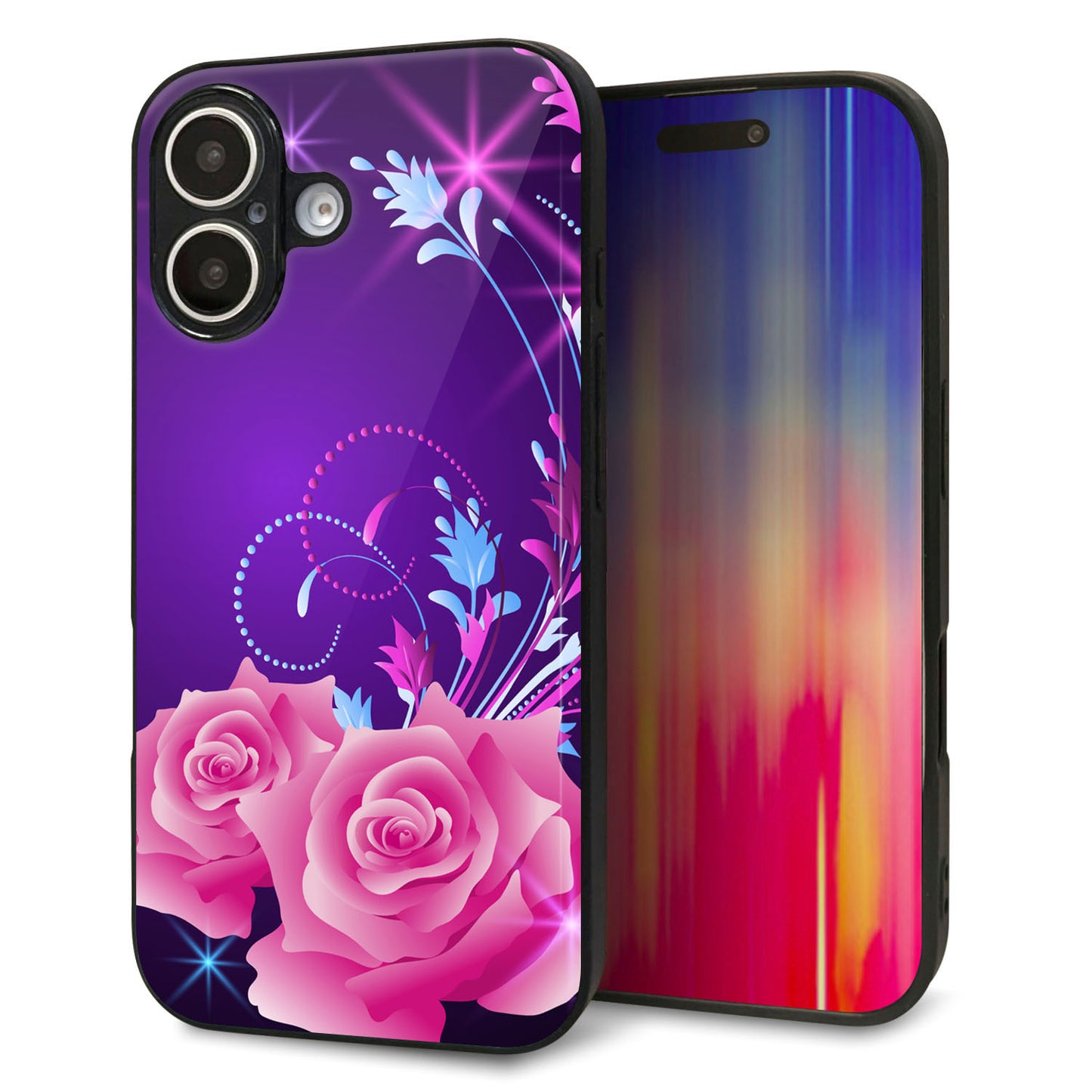 iPhone16 強化ガラス＆TPUスマホケース ガラプリ【1177 紫色の夜】