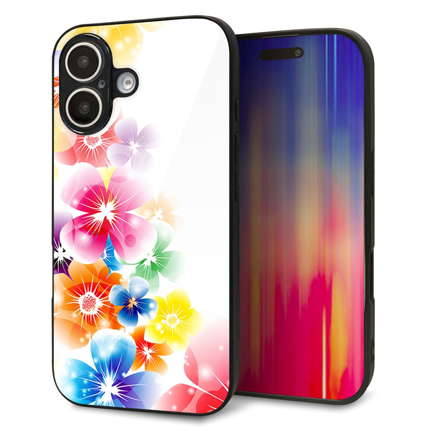 iPhone16 強化ガラス＆TPUスマホケース ガラプリ【1209 光と花】