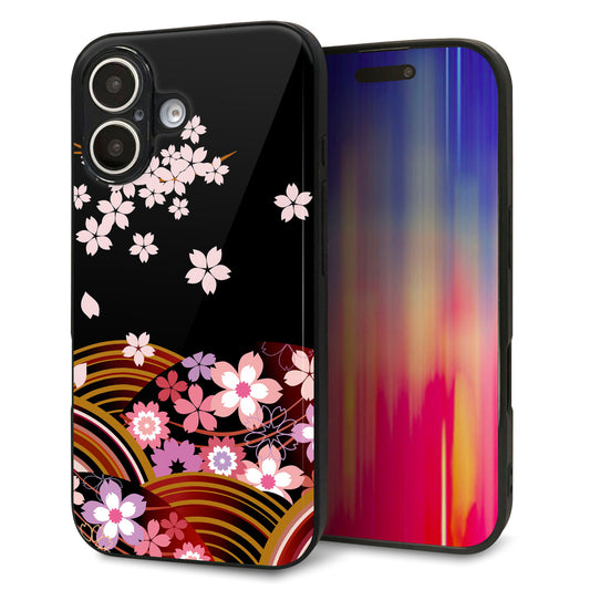 iPhone16 強化ガラス＆TPUスマホケース ガラプリ【1237 和柄＆筆文字・夜桜の宴】