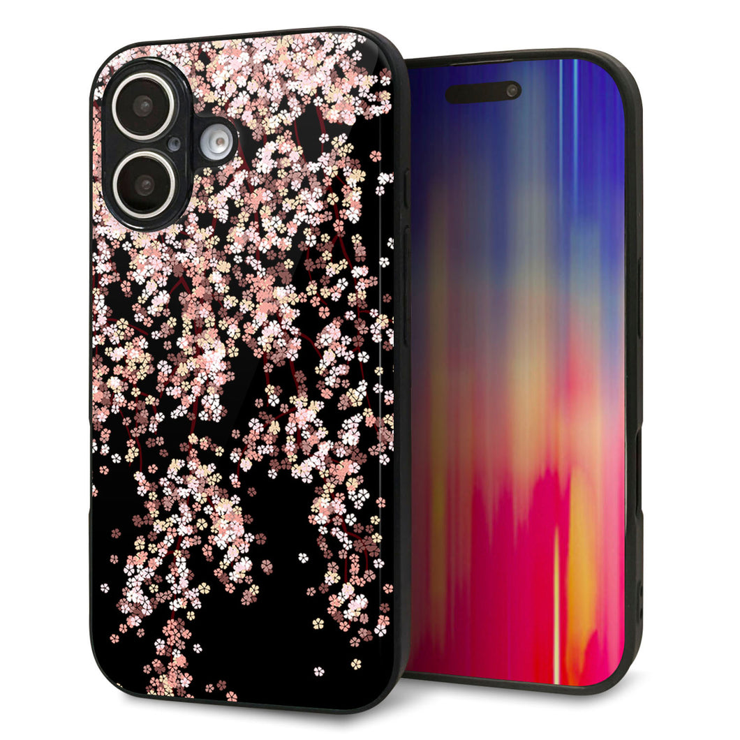 iPhone16 強化ガラス＆TPUスマホケース ガラプリ【1244 しだれ桜】