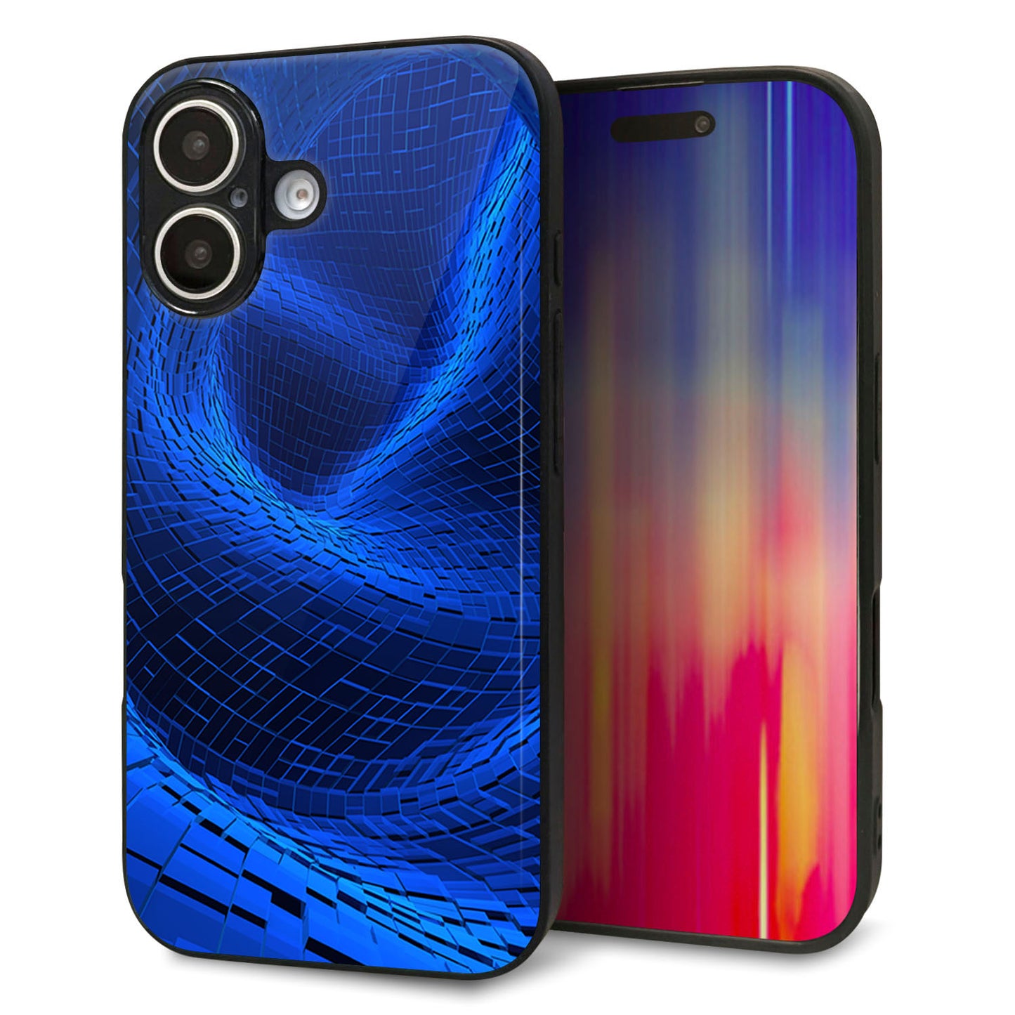 iPhone16 強化ガラス＆TPUスマホケース ガラプリ【1302 ワープブルー】