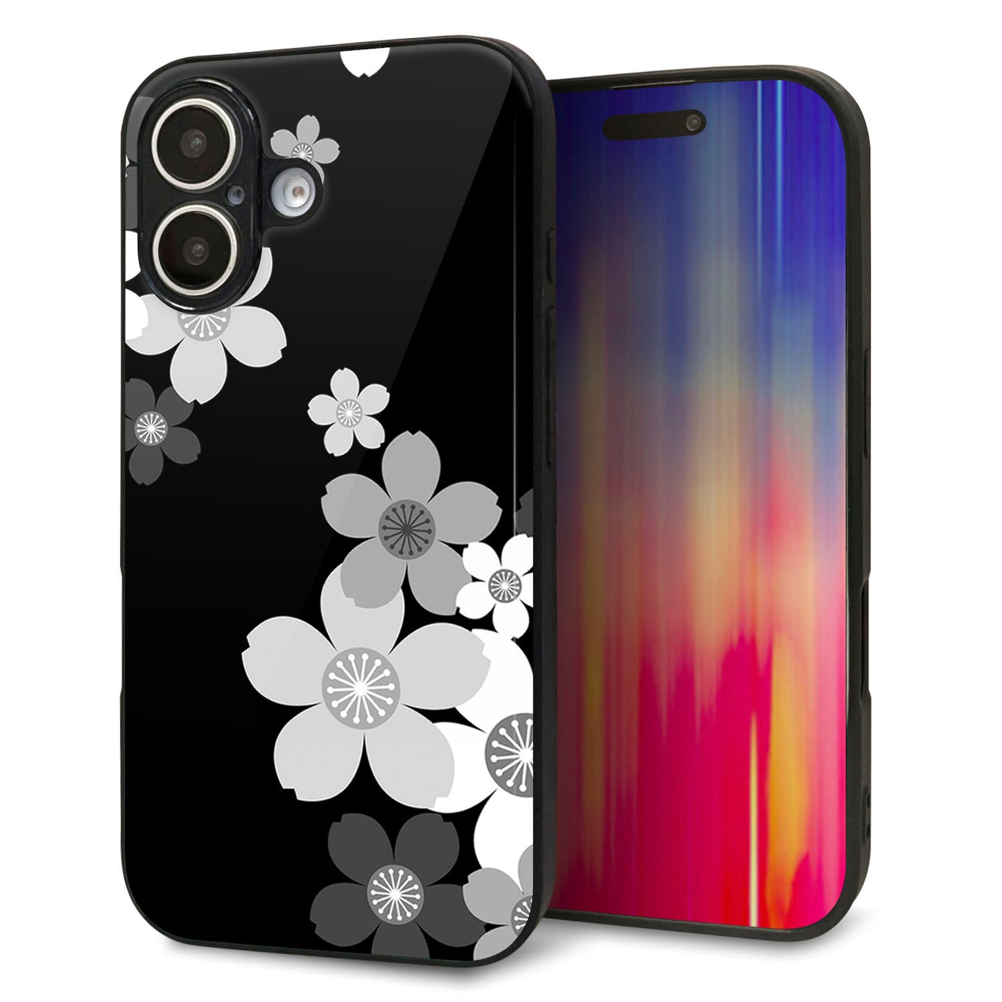 iPhone16 強化ガラス＆TPUスマホケース ガラプリ【1334 桜のフレーム】