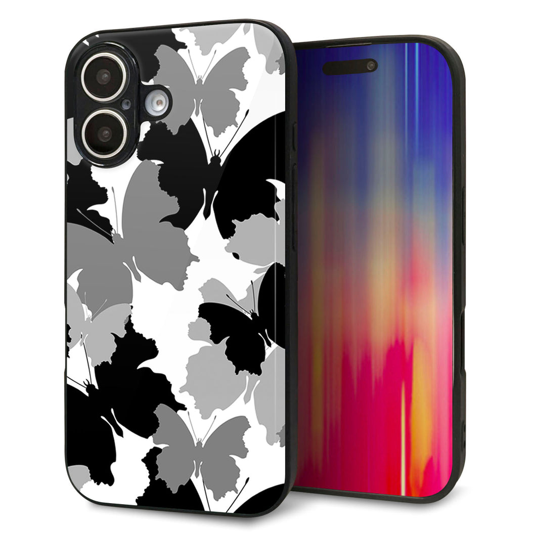 iPhone16 強化ガラス＆TPUスマホケース ガラプリ【1336 夜の蝶】