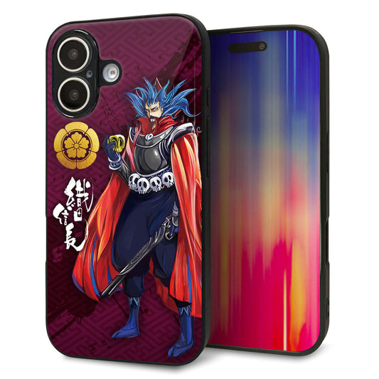 iPhone16 強化ガラス＆TPUスマホケース ガラプリ【AB808 織田信長 イラストと家紋】