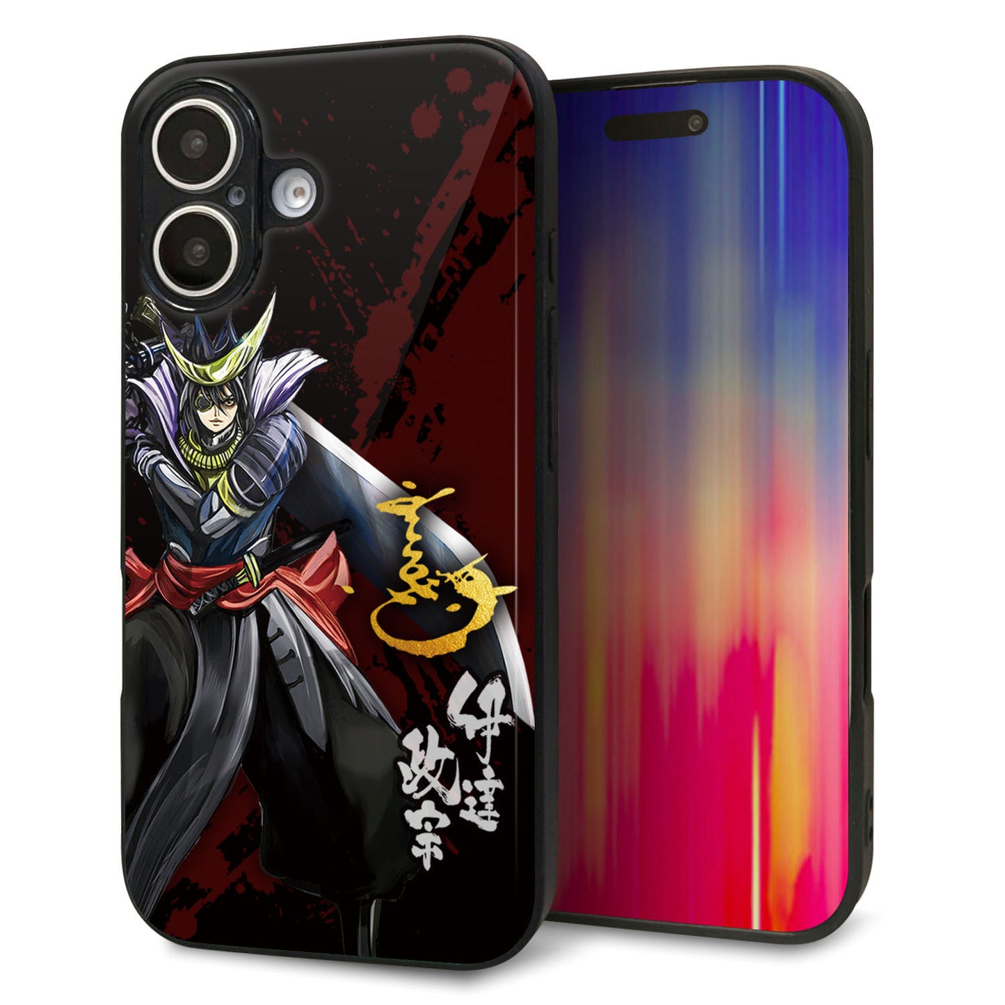 iPhone16 強化ガラス＆TPUスマホケース ガラプリ【AB809 伊達政宗 イラストと花押】