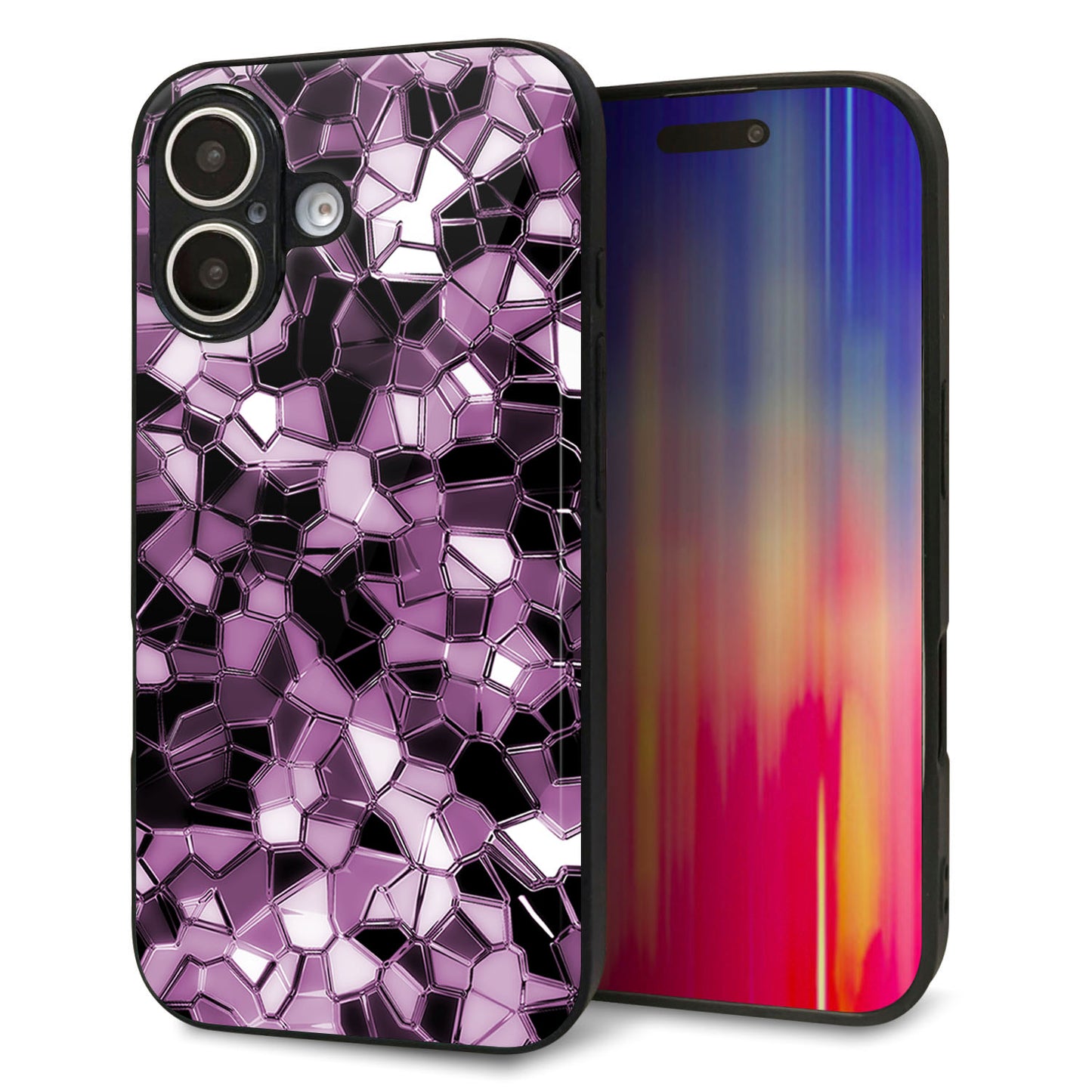 iPhone16 強化ガラス＆TPUスマホケース ガラプリ【EK837 テクニカルミラーパープル】