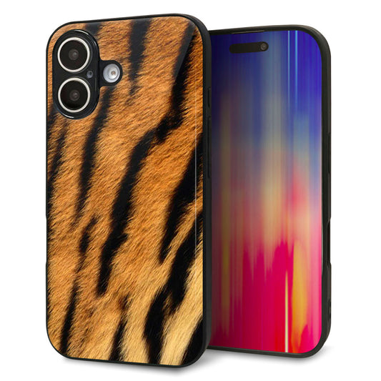 iPhone16 強化ガラス＆TPUスマホケース ガラプリ【EK847 虎柄】