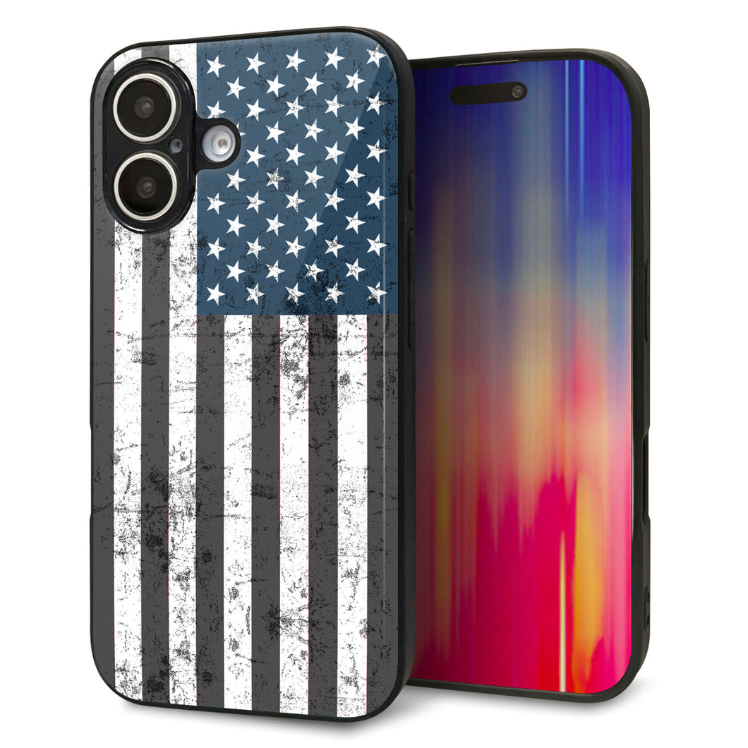 iPhone16 強化ガラス＆TPUスマホケース ガラプリ【EK864 アメリカンフラッグビンテージ】