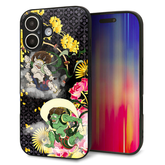 iPhone16 強化ガラス＆TPUスマホケース ガラプリ【HA239 風神雷神 牡丹】