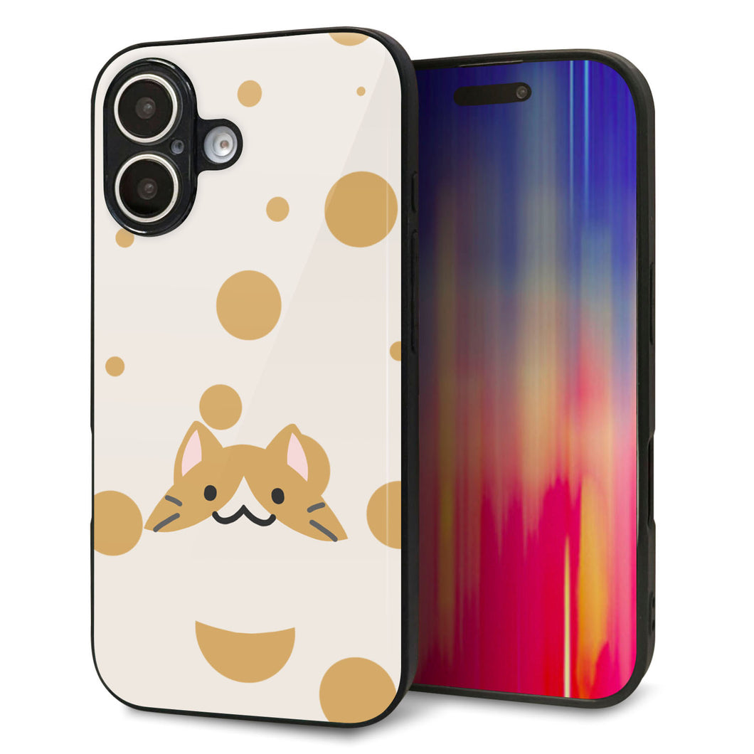 iPhone16 強化ガラス＆TPUスマホケース ガラプリ【HA244 もちねこ ハチワレ】