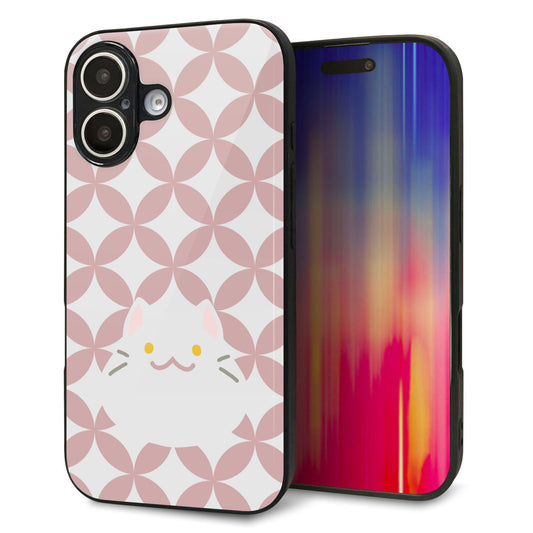 iPhone16 強化ガラス＆TPUスマホケース ガラプリ【HA248 もちねこ シロ】