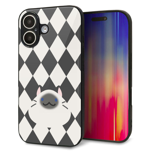 iPhone16 強化ガラス＆TPUスマホケース ガラプリ【HA250 もちねこ シャム】