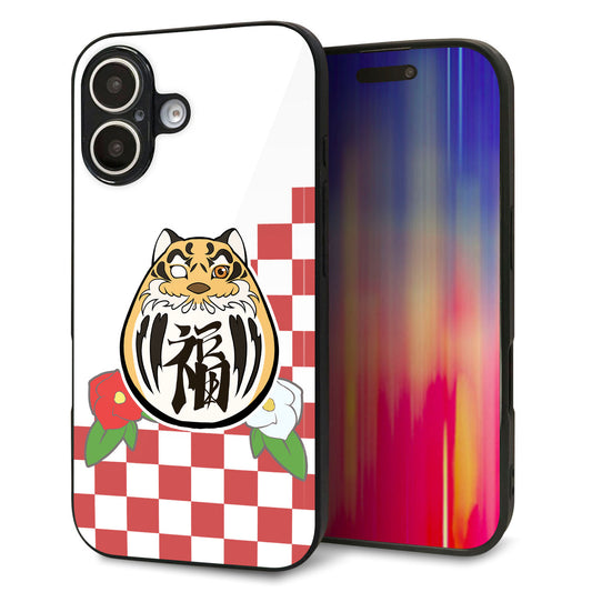 iPhone16 強化ガラス＆TPUスマホケース ガラプリ【HA252 虎だるま】