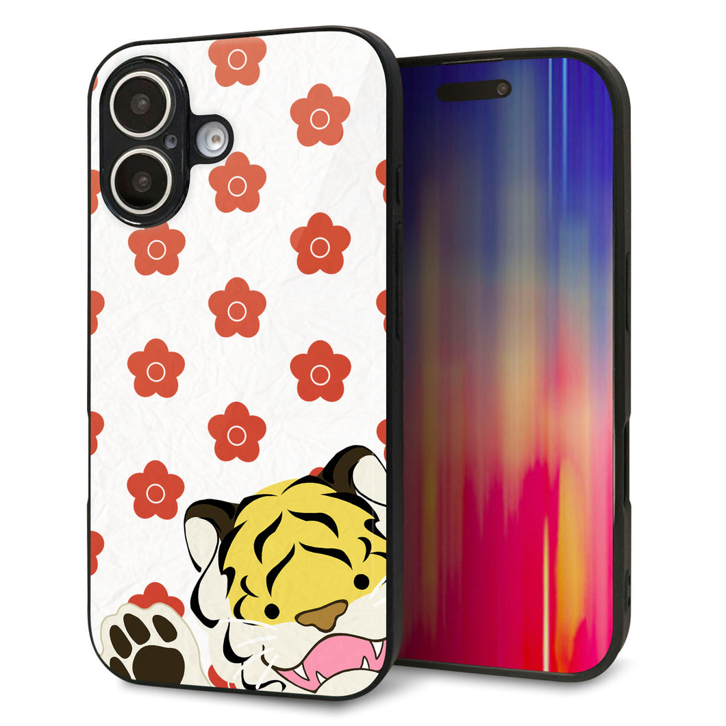 iPhone16 強化ガラス＆TPUスマホケース ガラプリ【HA254 虎アップ】