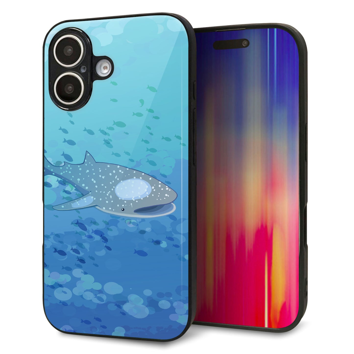 iPhone16 強化ガラス＆TPUスマホケース ガラプリ【HA256 ポケットアクアリウム ジンベエザメ】