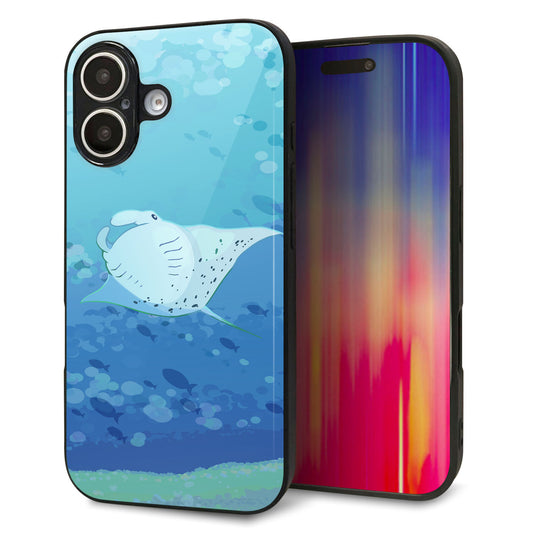 iPhone16 強化ガラス＆TPUスマホケース ガラプリ【HA258 ポケットアクアリウム マンタ】