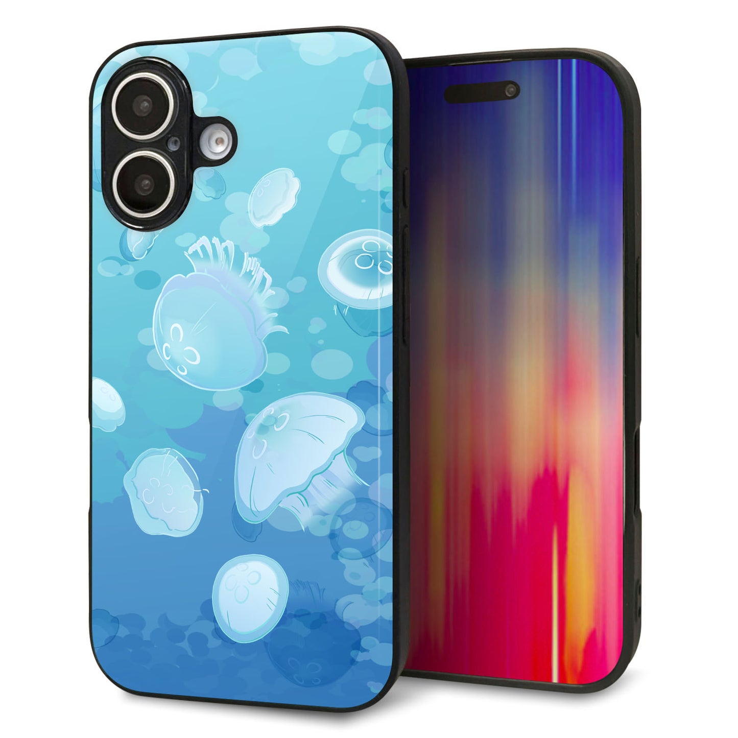 iPhone16 強化ガラス＆TPUスマホケース ガラプリ【HA262 ポケットアクアリウム ミズクラゲ】