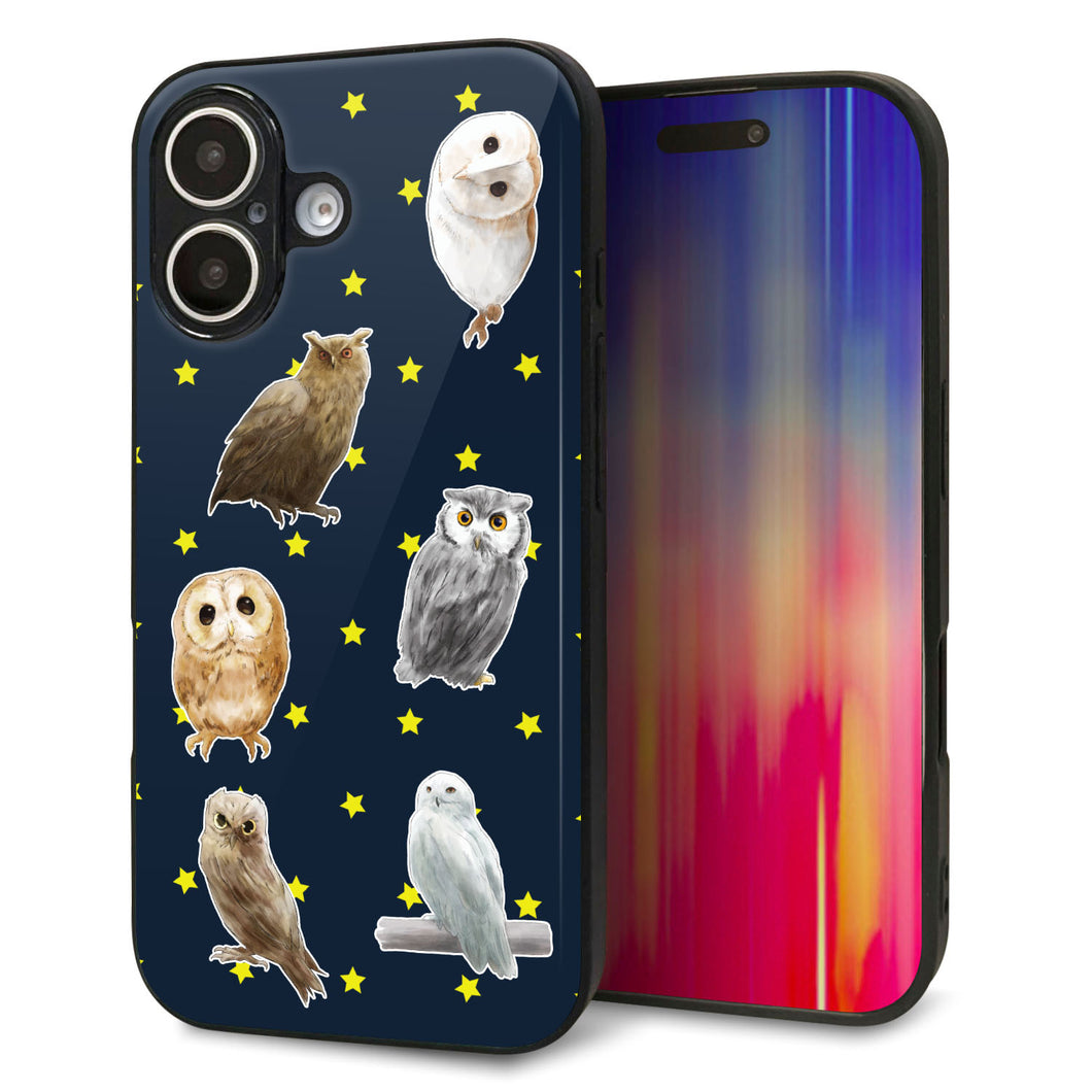 iPhone16 強化ガラス＆TPUスマホケース ガラプリ【HA276 フクロウいろいろ】