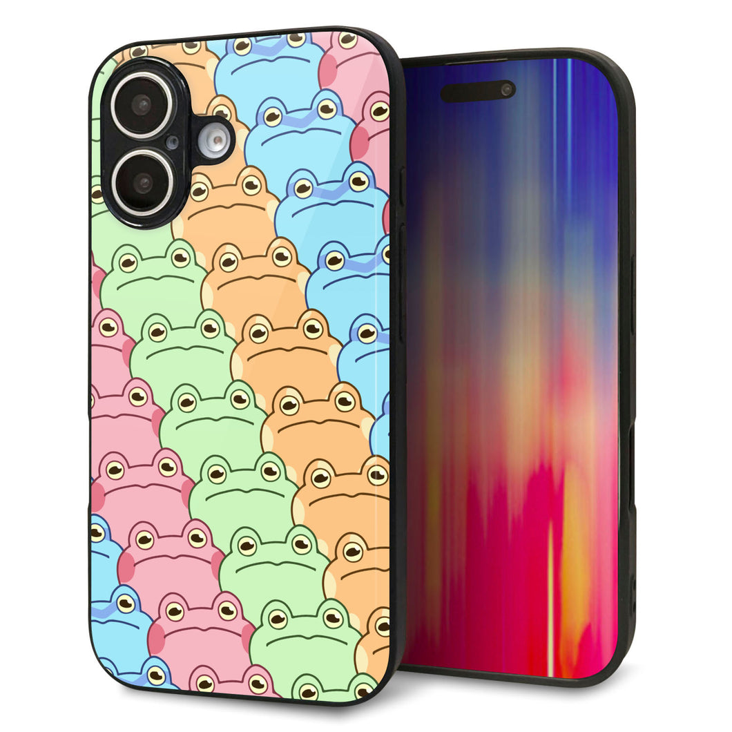 iPhone16 強化ガラス＆TPUスマホケース ガラプリ【HA279 カエル柄】