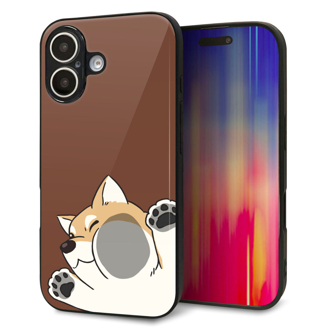 iPhone16 強化ガラス＆TPUスマホケース ガラプリ【HA293 むぎゅっと柴】