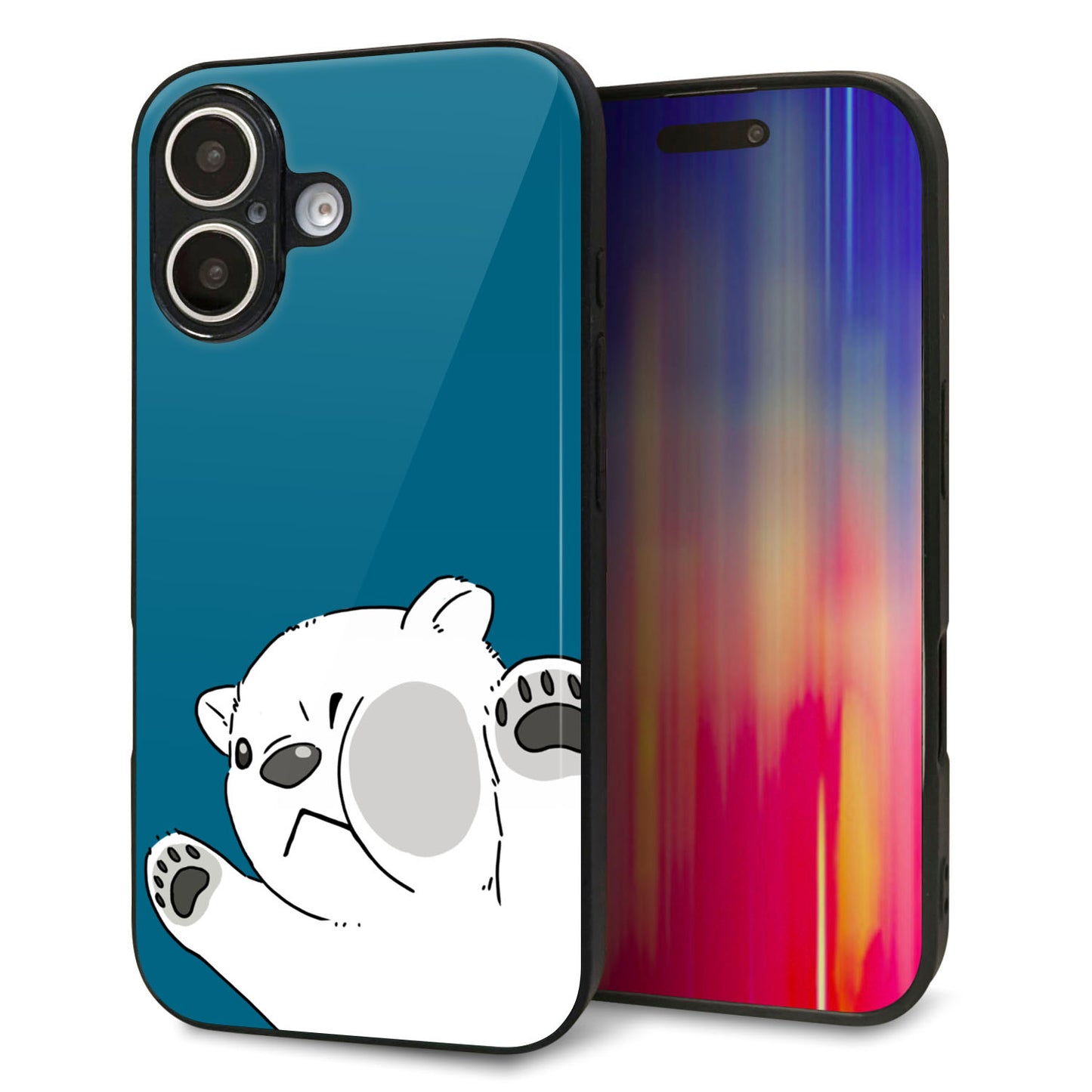 iPhone16 強化ガラス＆TPUスマホケース ガラプリ【HA299 むぎゅっとシロクマ】