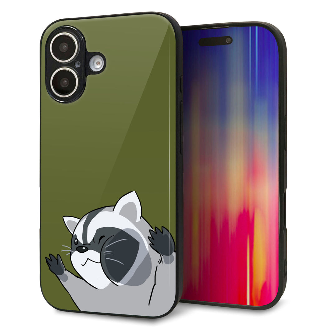 iPhone16 強化ガラス＆TPUスマホケース ガラプリ【HA303 むぎゅっとアライグマ】