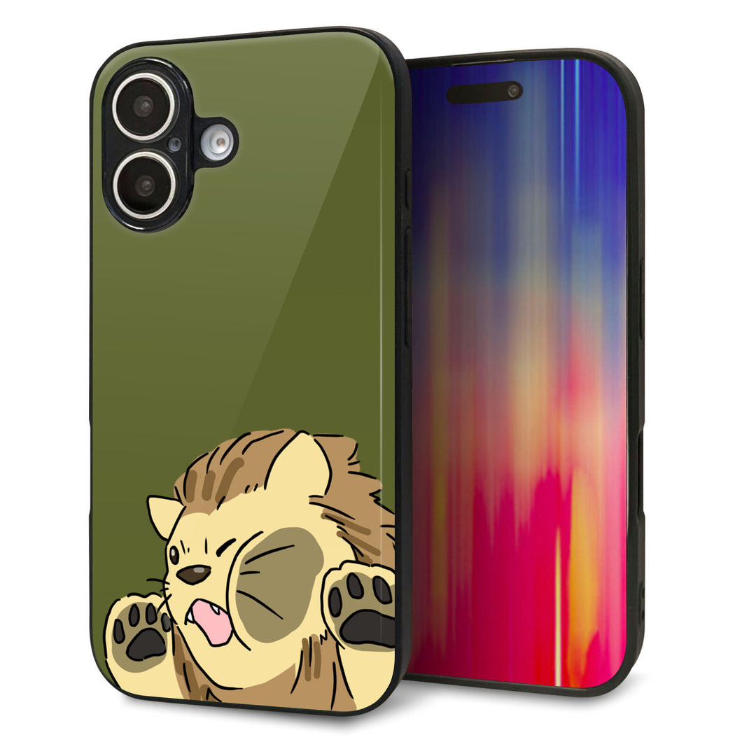 iPhone16 強化ガラス＆TPUスマホケース ガラプリ【HA304 むぎゅっとライオン】