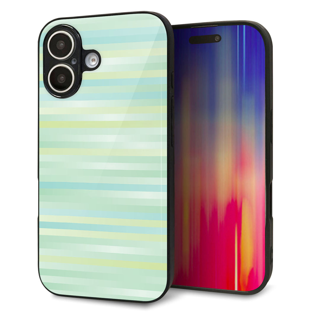 iPhone16 強化ガラス＆TPUスマホケース ガラプリ【IB908 グラデーションボーダー_グリーン】