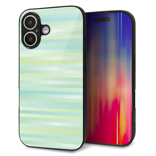 iPhone16 強化ガラス＆TPUスマホケース ガラプリ【IB908 グラデーションボーダー_グリーン】