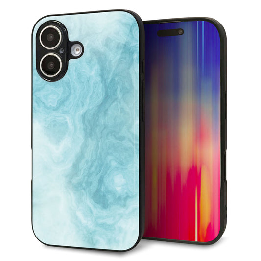 iPhone16 強化ガラス＆TPUスマホケース ガラプリ【KM868 大理石BL】
