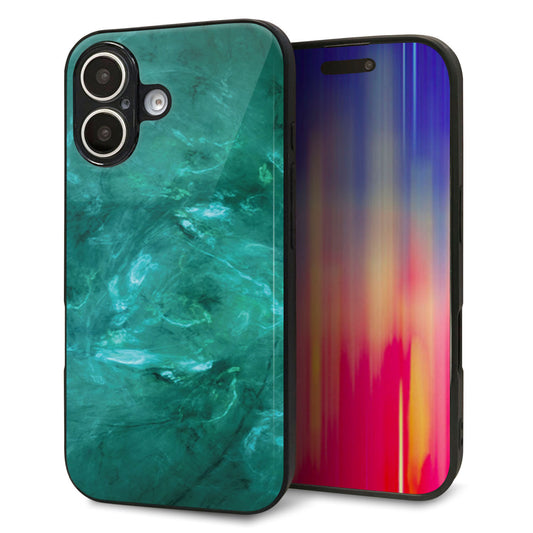 iPhone16 強化ガラス＆TPUスマホケース ガラプリ【KM869 大理石GR】