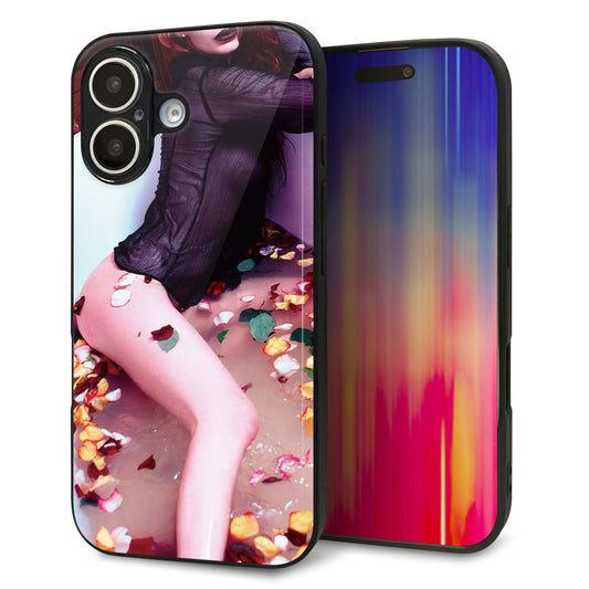 iPhone16 強化ガラス＆TPUスマホケース ガラプリ【KM885 バラ風呂】