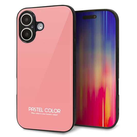 iPhone16 強化ガラス＆TPUスマホケース ガラプリ【KM902 パステルカラー(パステルレッド)】