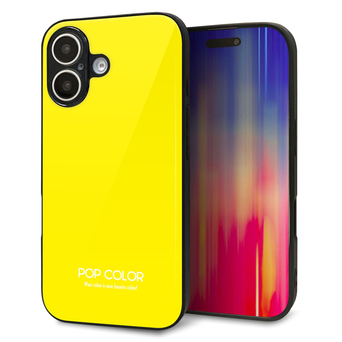 iPhone16 強化ガラス＆TPUスマホケース ガラプリ【KM904 ポップカラー(イエロー)】