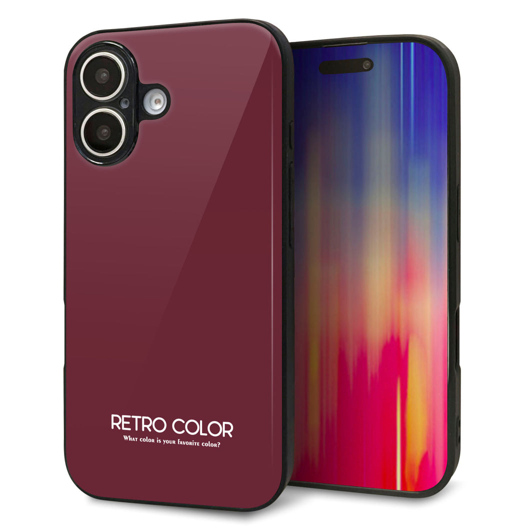 iPhone16 強化ガラス＆TPUスマホケース ガラプリ【KM919 レトロカラー(バーガンディー)】