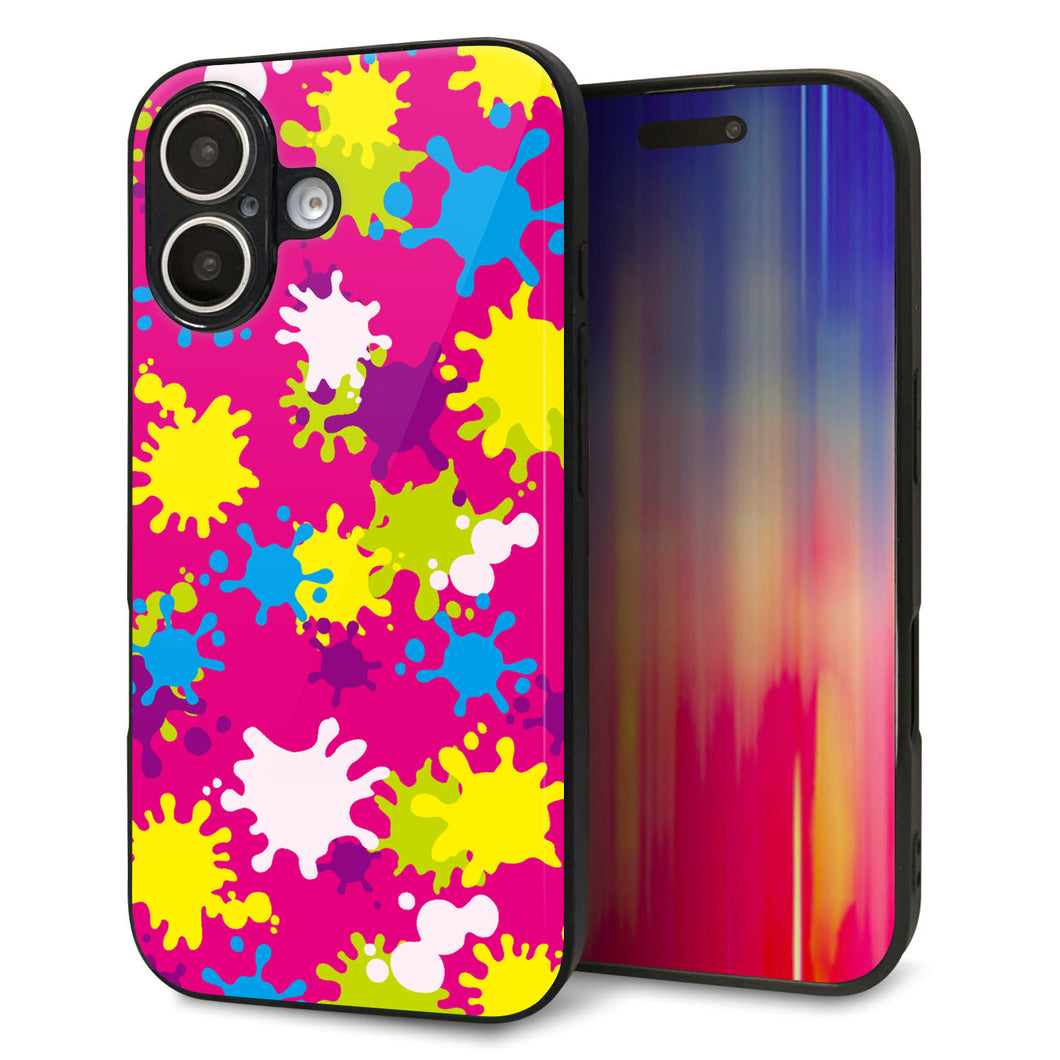 iPhone16 強化ガラス＆TPUスマホケース ガラプリ【MA876 ペイントピンク】