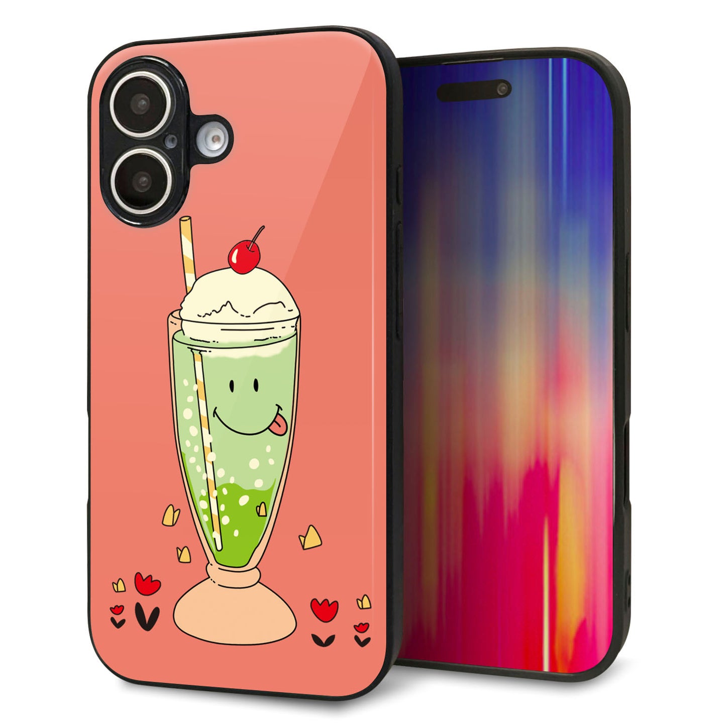 iPhone16 強化ガラス＆TPUスマホケース ガラプリ【MA900 クリームソーダ】