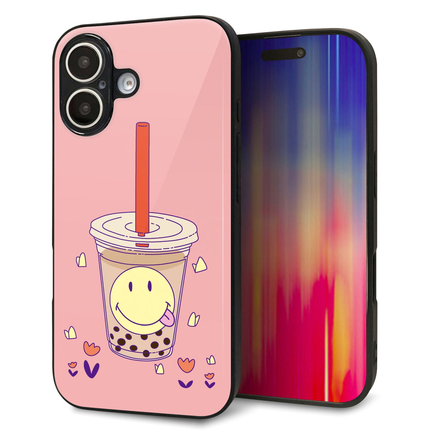 iPhone16 強化ガラス＆TPUスマホケース ガラプリ【MA903 タピオカ】