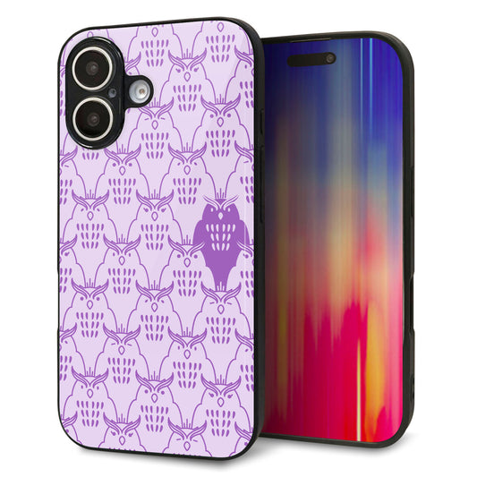 iPhone16 強化ガラス＆TPUスマホケース ガラプリ【MA918 パターン ミミズク】