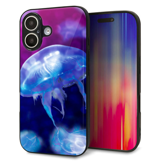 iPhone16 強化ガラス＆TPUスマホケース ガラプリ【MA934 クラゲハイライト】