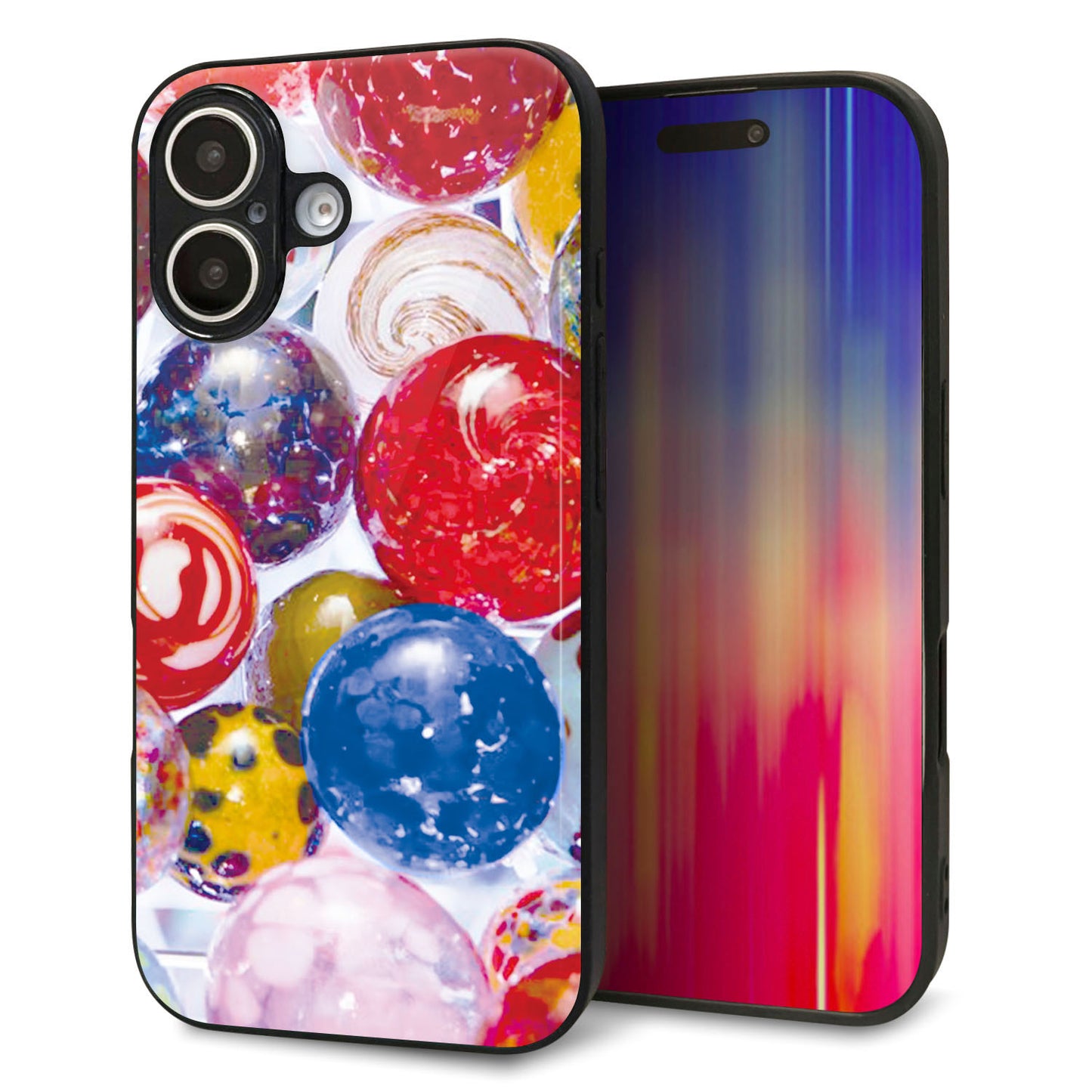 iPhone16 強化ガラス＆TPUスマホケース ガラプリ【MA935 ヨーヨー】