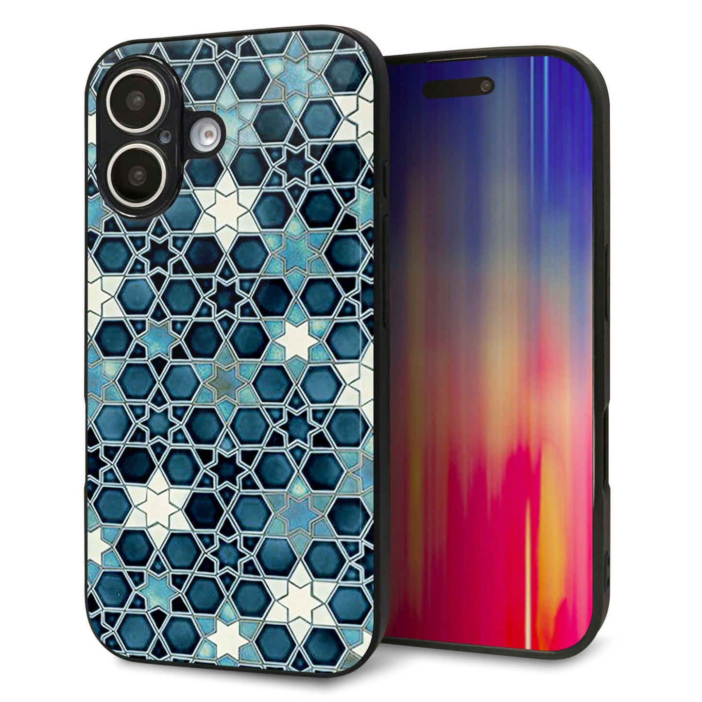 iPhone16 強化ガラス＆TPUスマホケース ガラプリ【MA955 パターン柄 C】