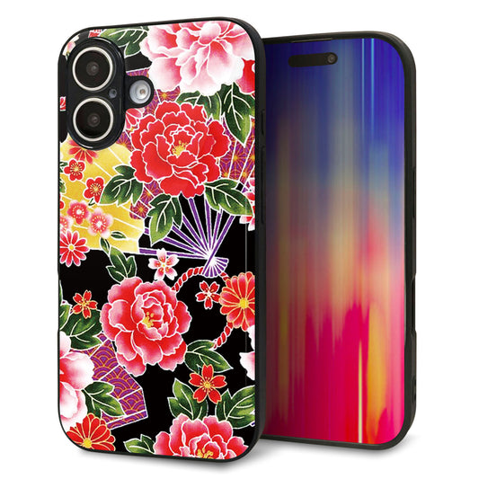 iPhone16 強化ガラス＆TPUスマホケース ガラプリ【MA959 和柄 花 A】