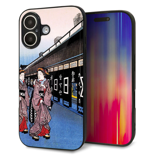 iPhone16 強化ガラス＆TPUスマホケース ガラプリ【MA966 花魁 B】