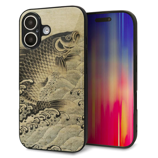 iPhone16 強化ガラス＆TPUスマホケース ガラプリ【MA970 和柄 鶴鯉 B】