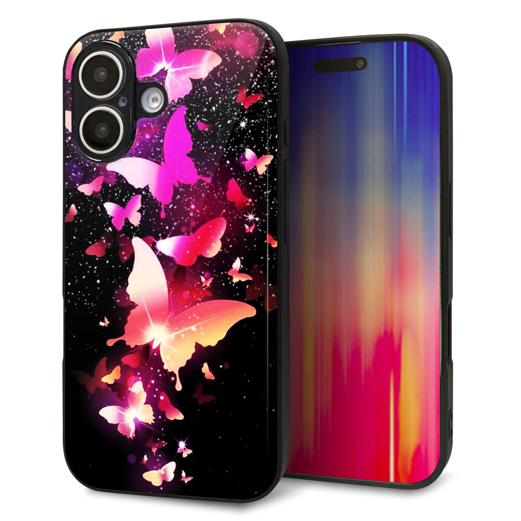 iPhone16 強化ガラス＆TPUスマホケース ガラプリ【MA991 蝶C】