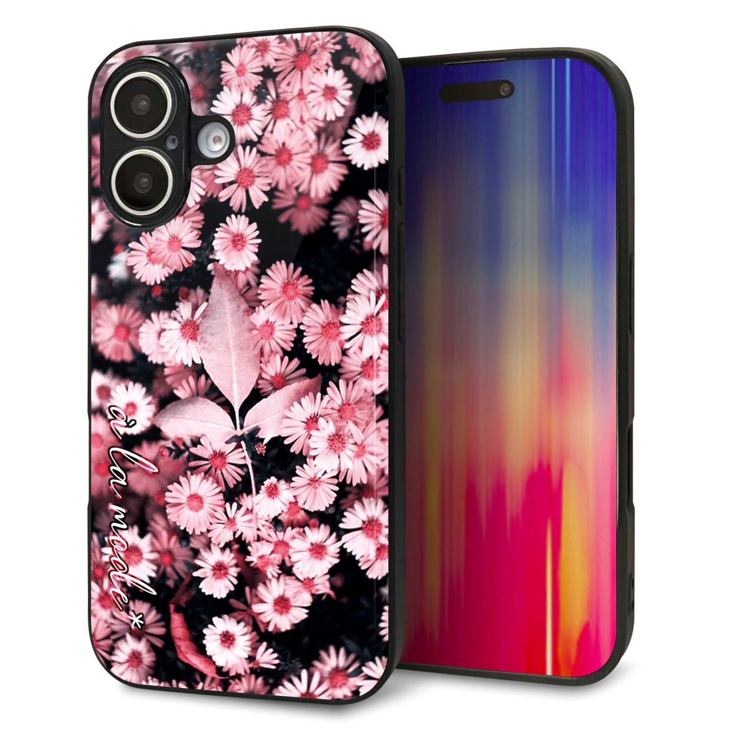 iPhone16 強化ガラス＆TPUスマホケース ガラプリ【MA993 フラワーB】