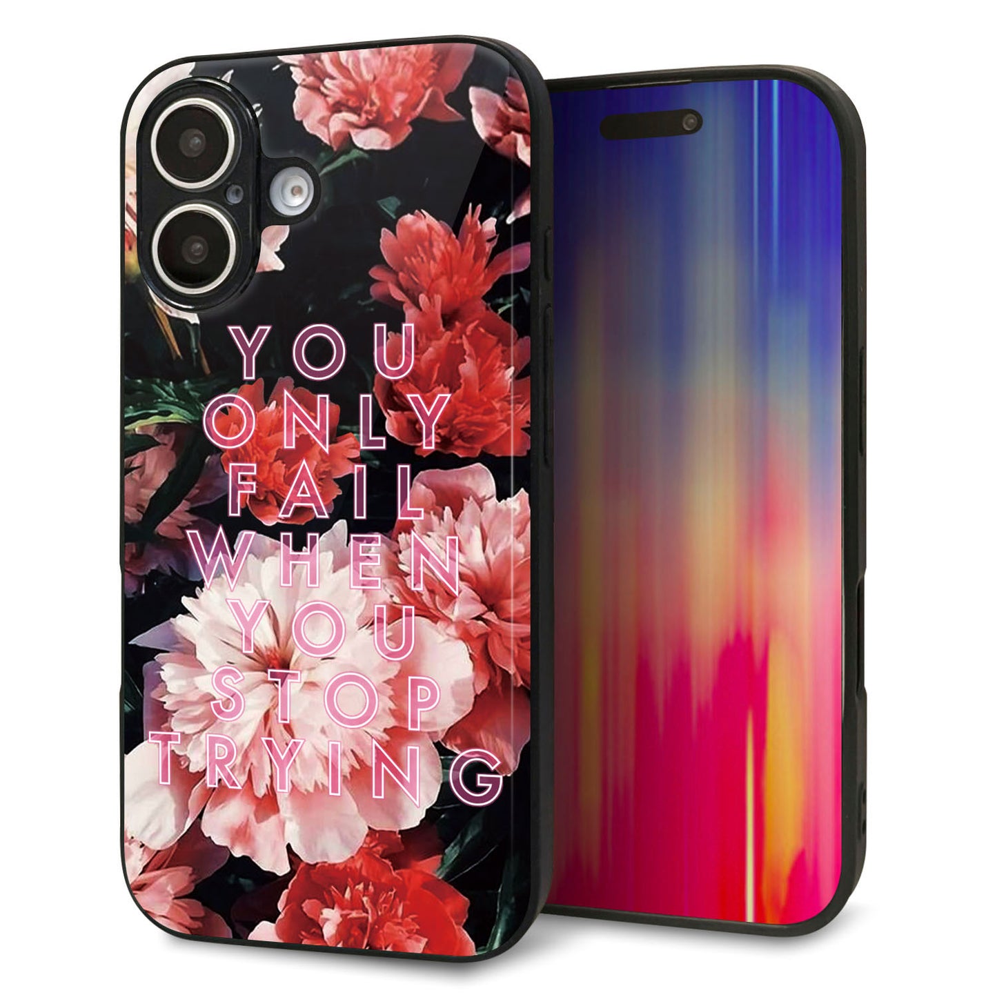 iPhone16 強化ガラス＆TPUスマホケース ガラプリ【MA994 フラワーC】