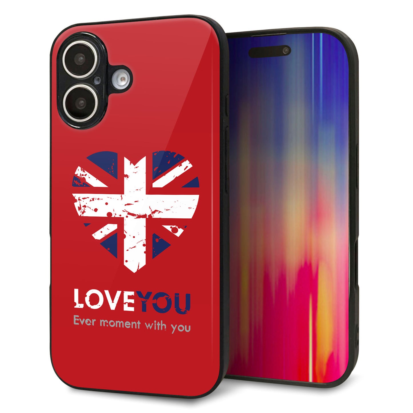 iPhone16 強化ガラス＆TPUスマホケース ガラプリ【SC804 ユニオンジャック ハートビンテージレッド】